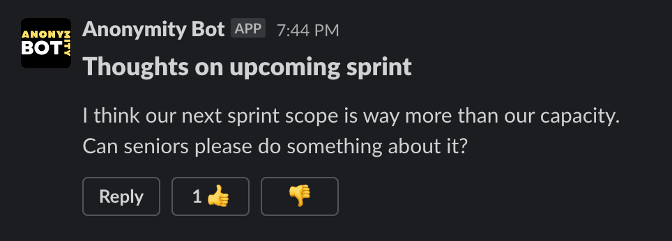 Anonymous Slack Bot for Company Communication