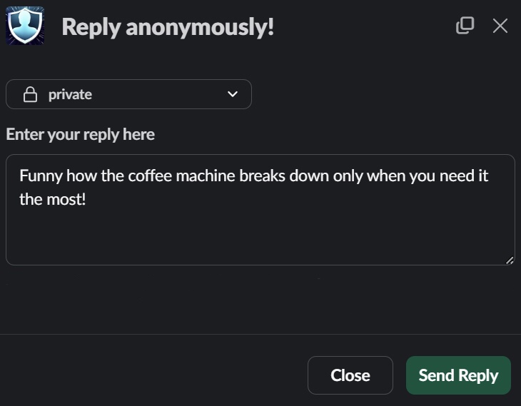 Screenshot for How to reply or react anonymously in Slack?