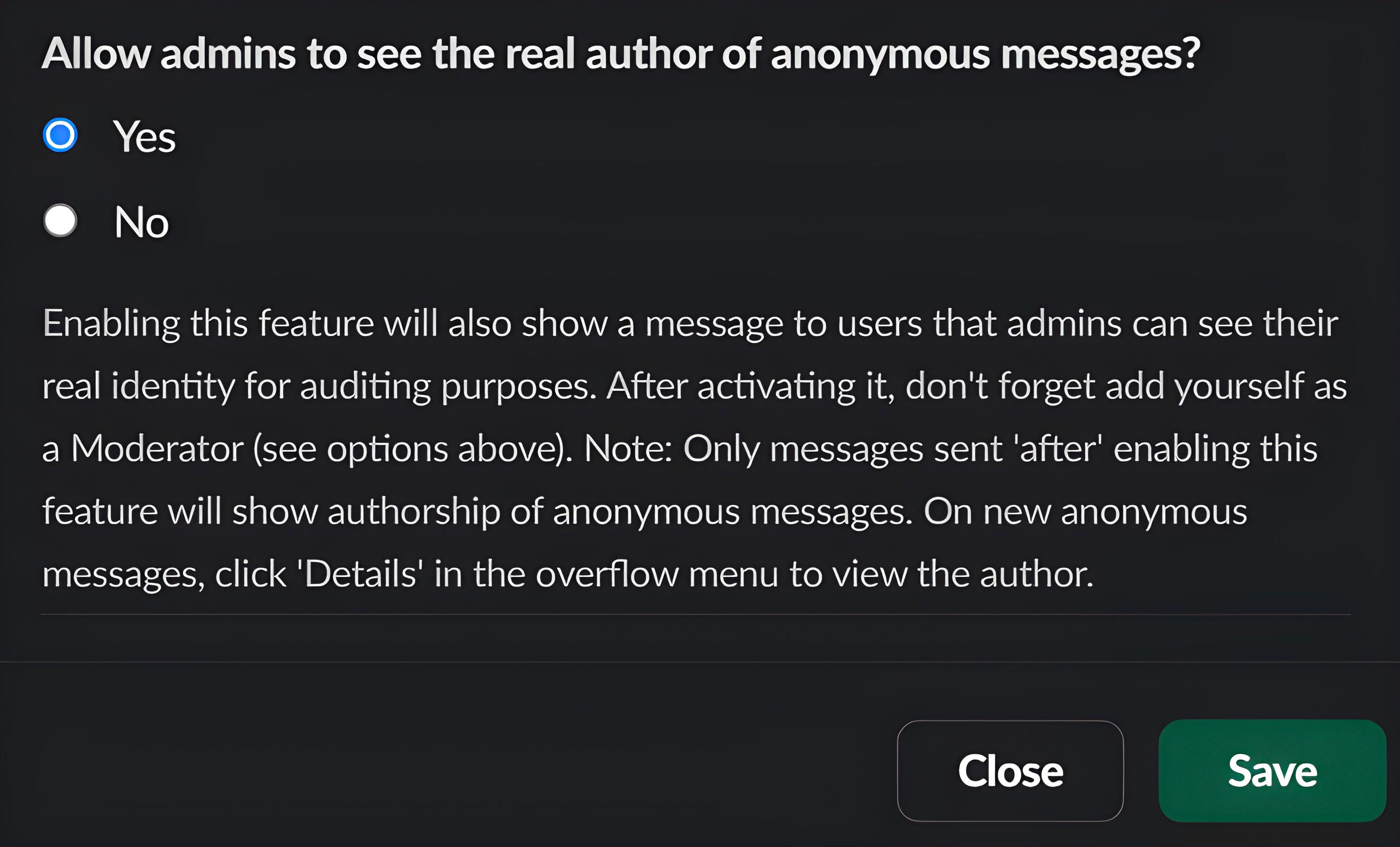 Screenshot for How can admins see the real author of anonymous messages?